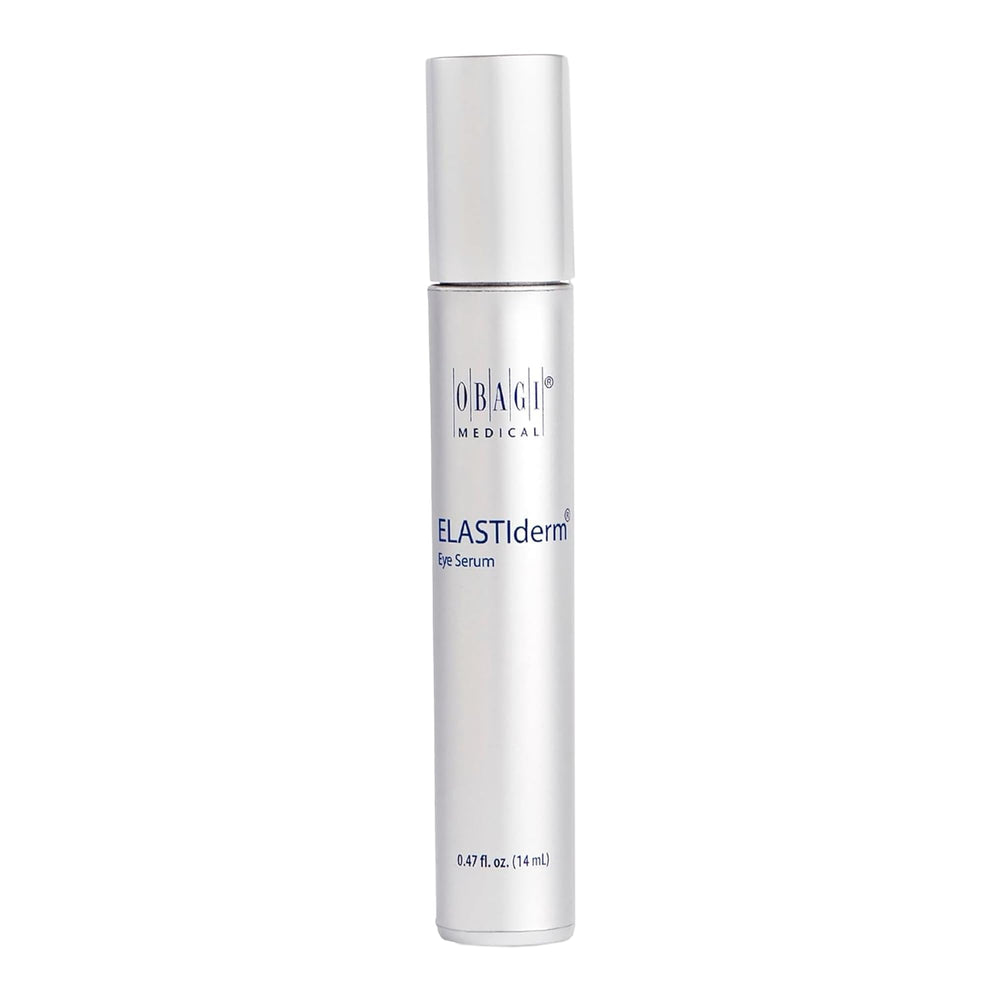 Obagi ELASTIderm Eye Serum bottle closeup for a refreshed under-eye appearance.