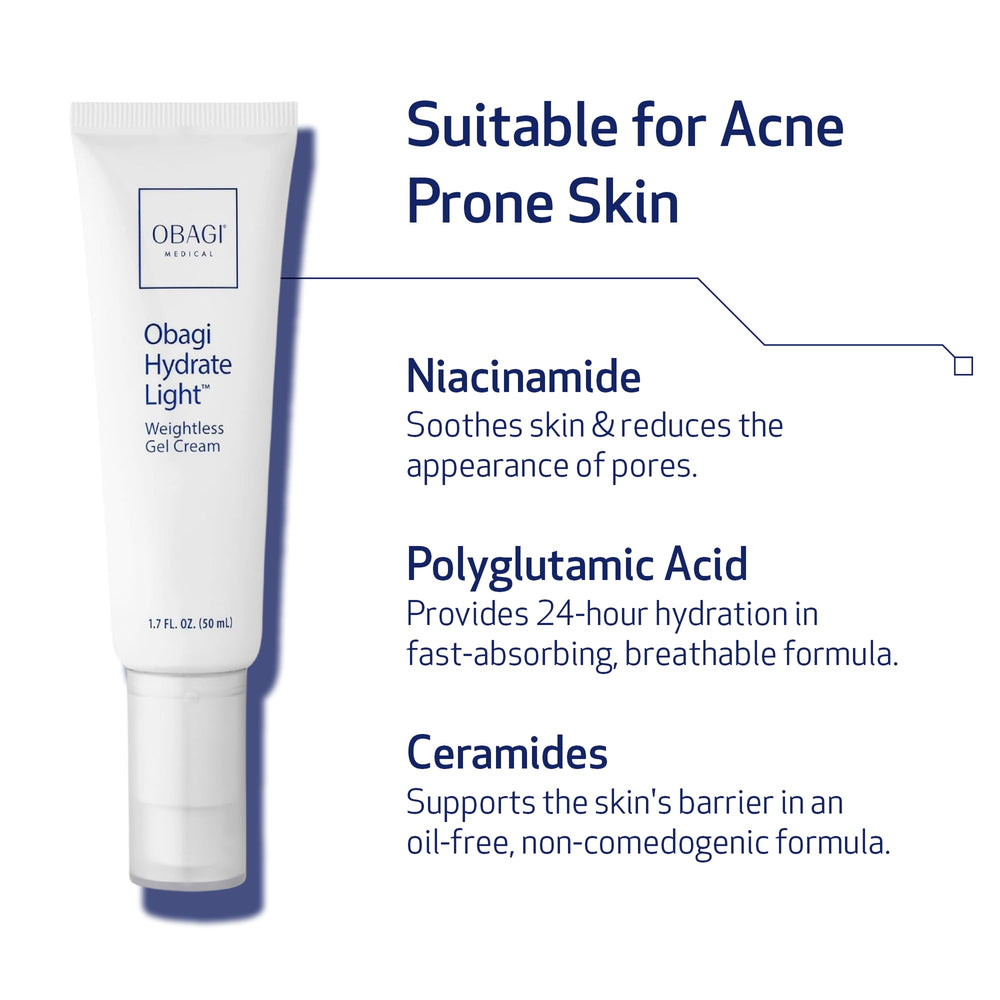 Obagi Hydrate dermatologist-tested badge conveys trusted skincare credential.