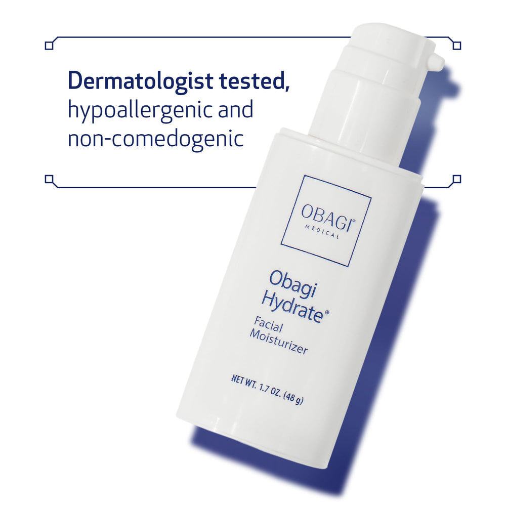 Obagi Hydrate rich cream swirl on skin signals nourishment for dryness.
