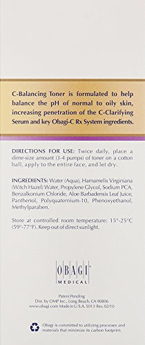 Obagi Medical C-Balancing Toner applied to skin with a pad to remove impurities
