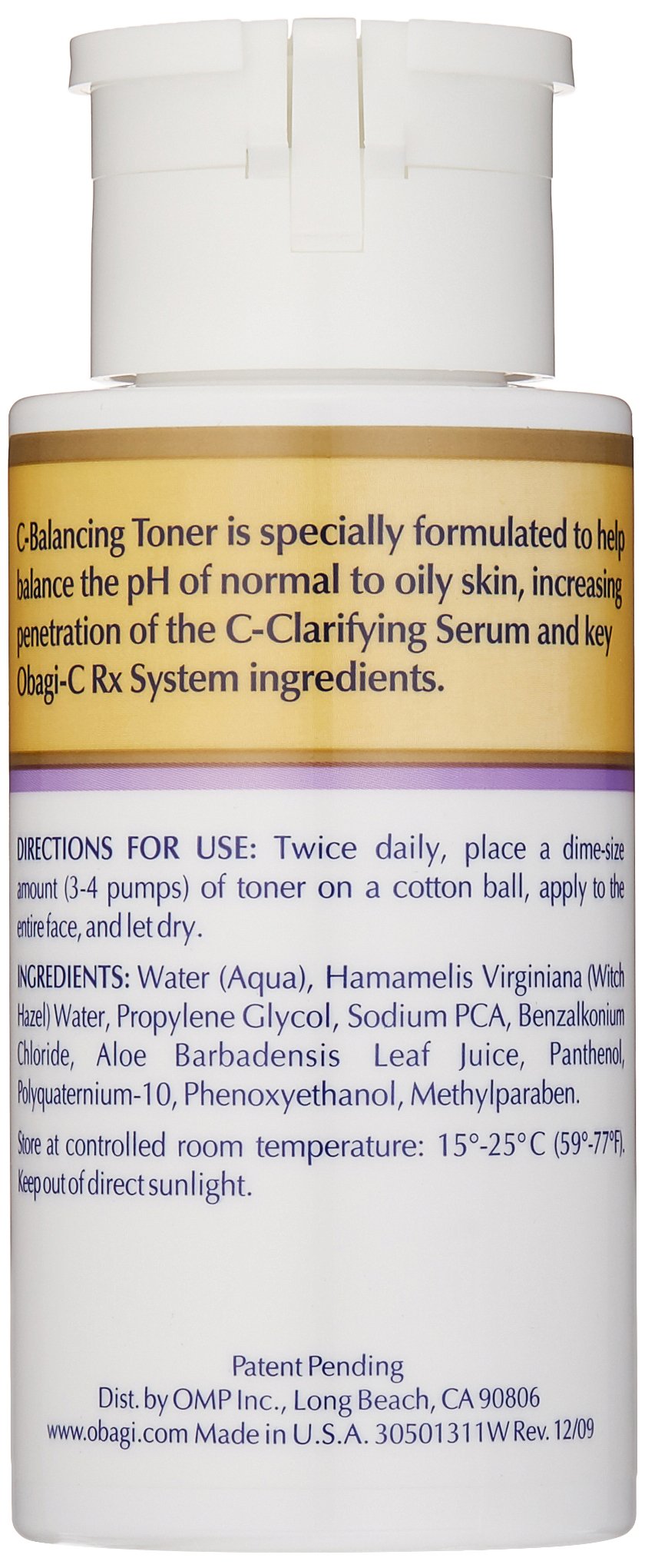 Obagi Medical C-Balancing Toner packaging highlighting alcohol-free, non-drying formula