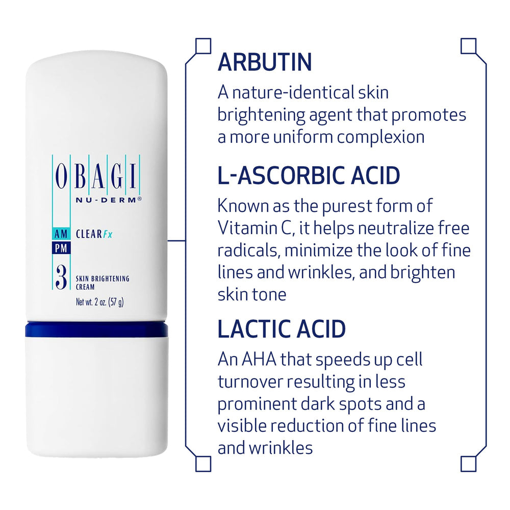 Obagi Medical Nu-Derm Clear Fx vitamin C close-up shows antioxidant support.