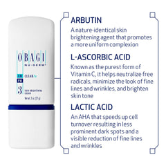 Obagi Medical Nu-Derm Clear Fx vitamin C close-up shows antioxidant support.
