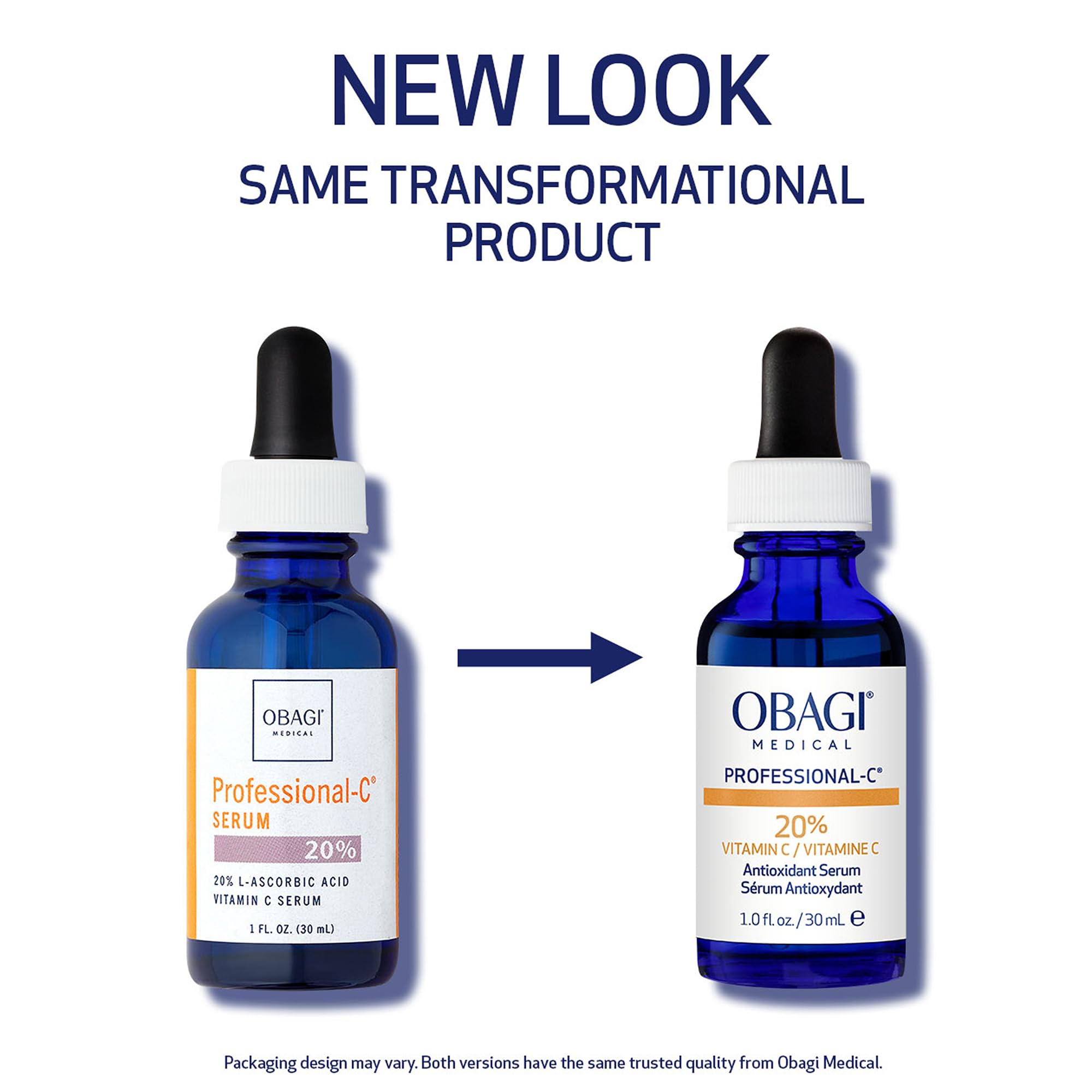 Obagi bottle side view highlighting sleek packaging and labeling for vitamin C serum