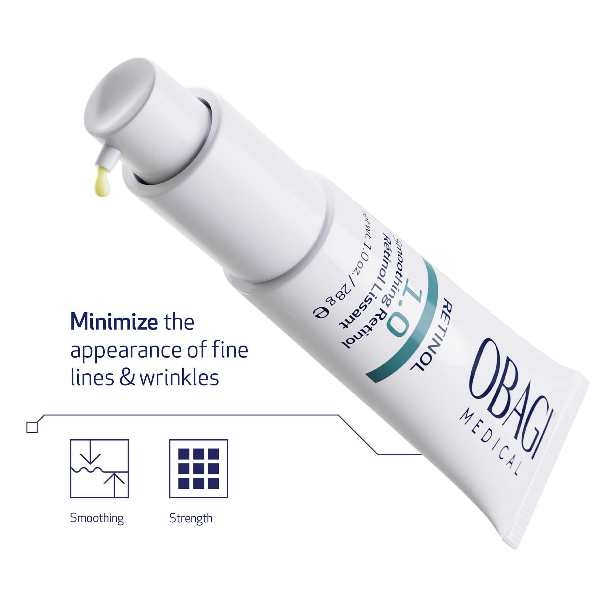 Obagi Medical Retinol 1.0 Cream label highlights clinical data notes.