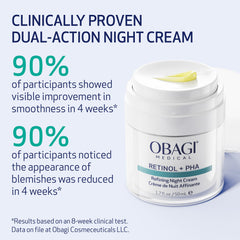 Creamy texture swirl of Obagi Retinol + PHA night cream ready for overnight use.