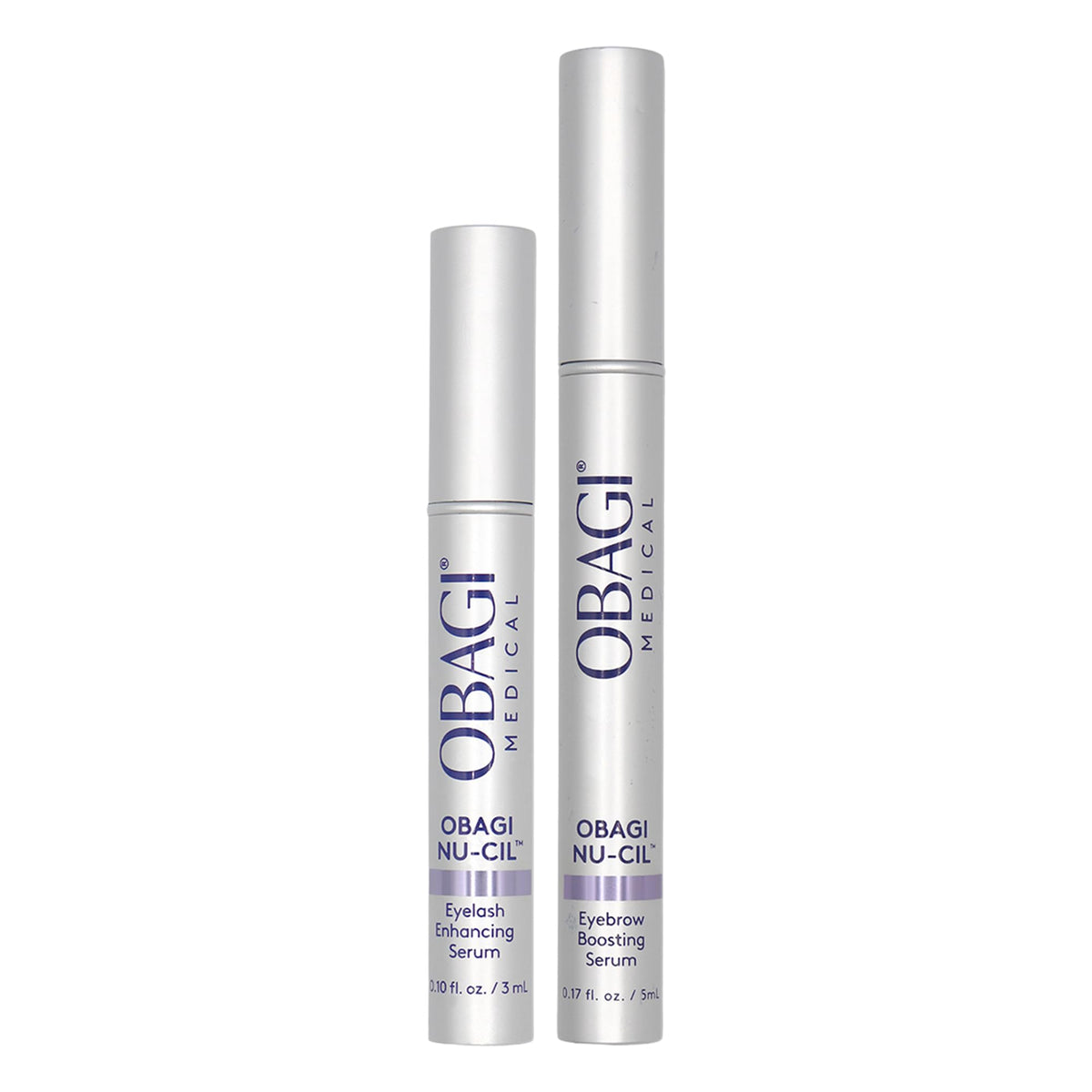 Obagi Nu-Cil lash serum bottle highlights healthier-looking lashes.