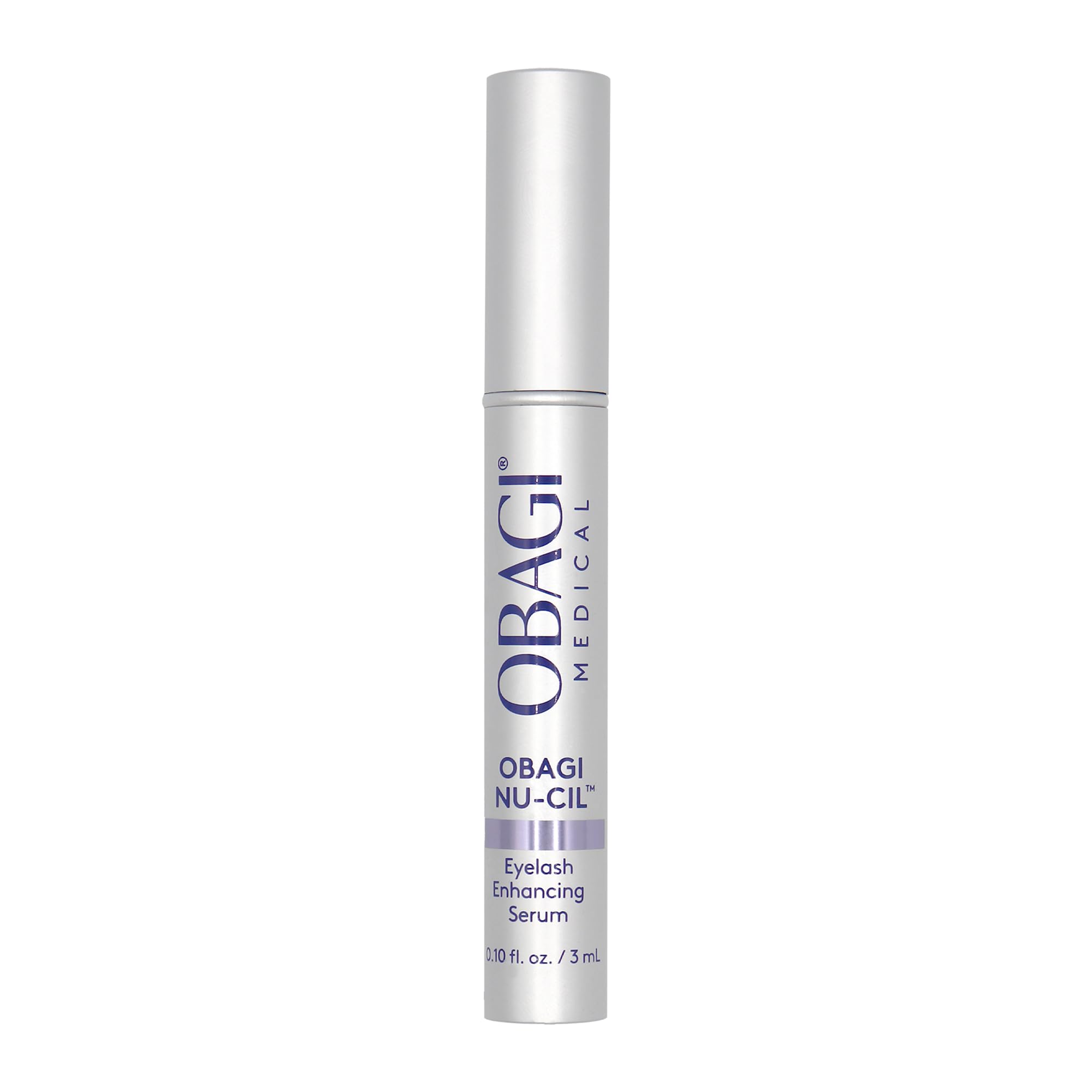 Obagi Nu-Cil serum bottle closeup highlights premium lash nourishment for daily use