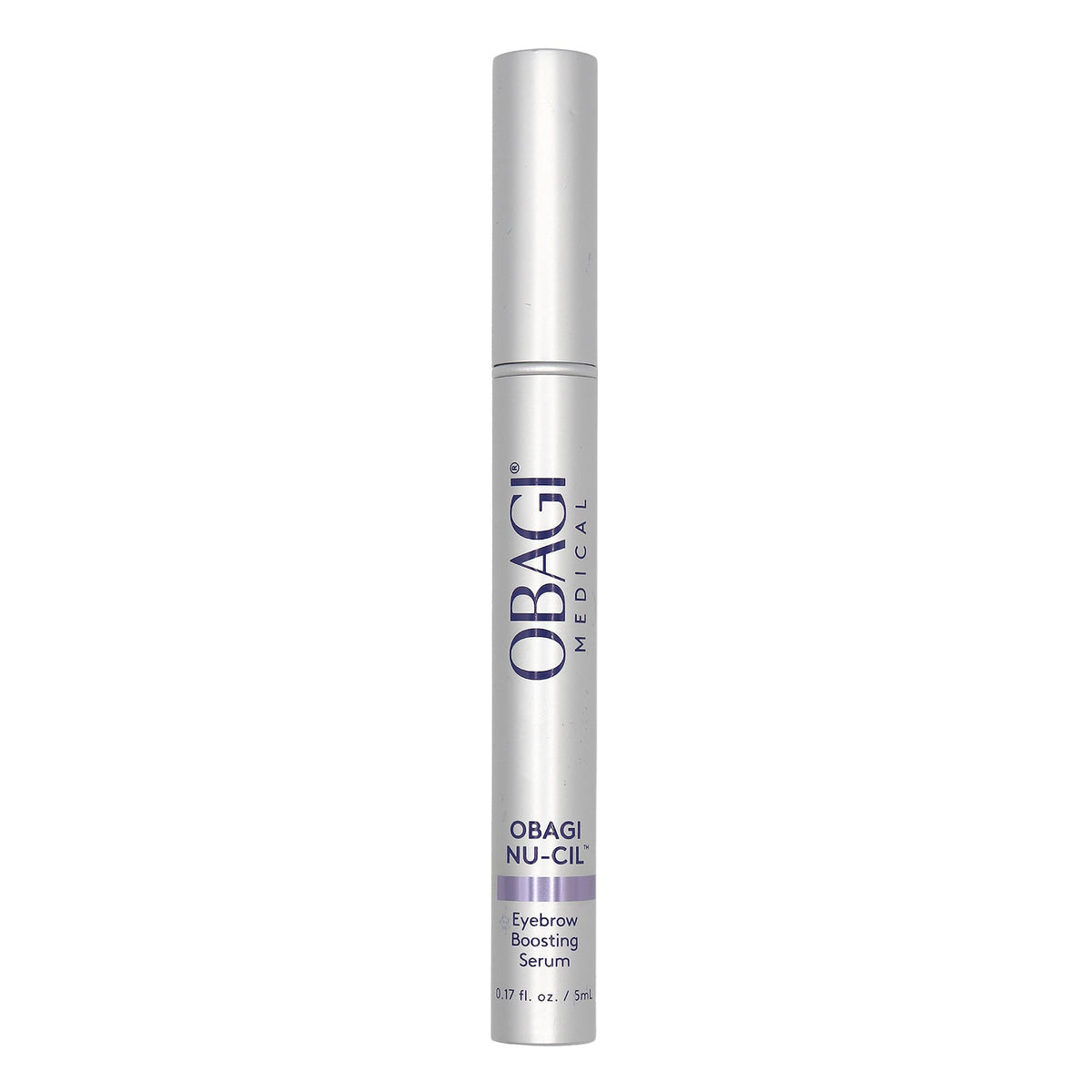 Obagi Nu-Cil serum bottle closeup emphasizes nourishing brow care for fuller brows