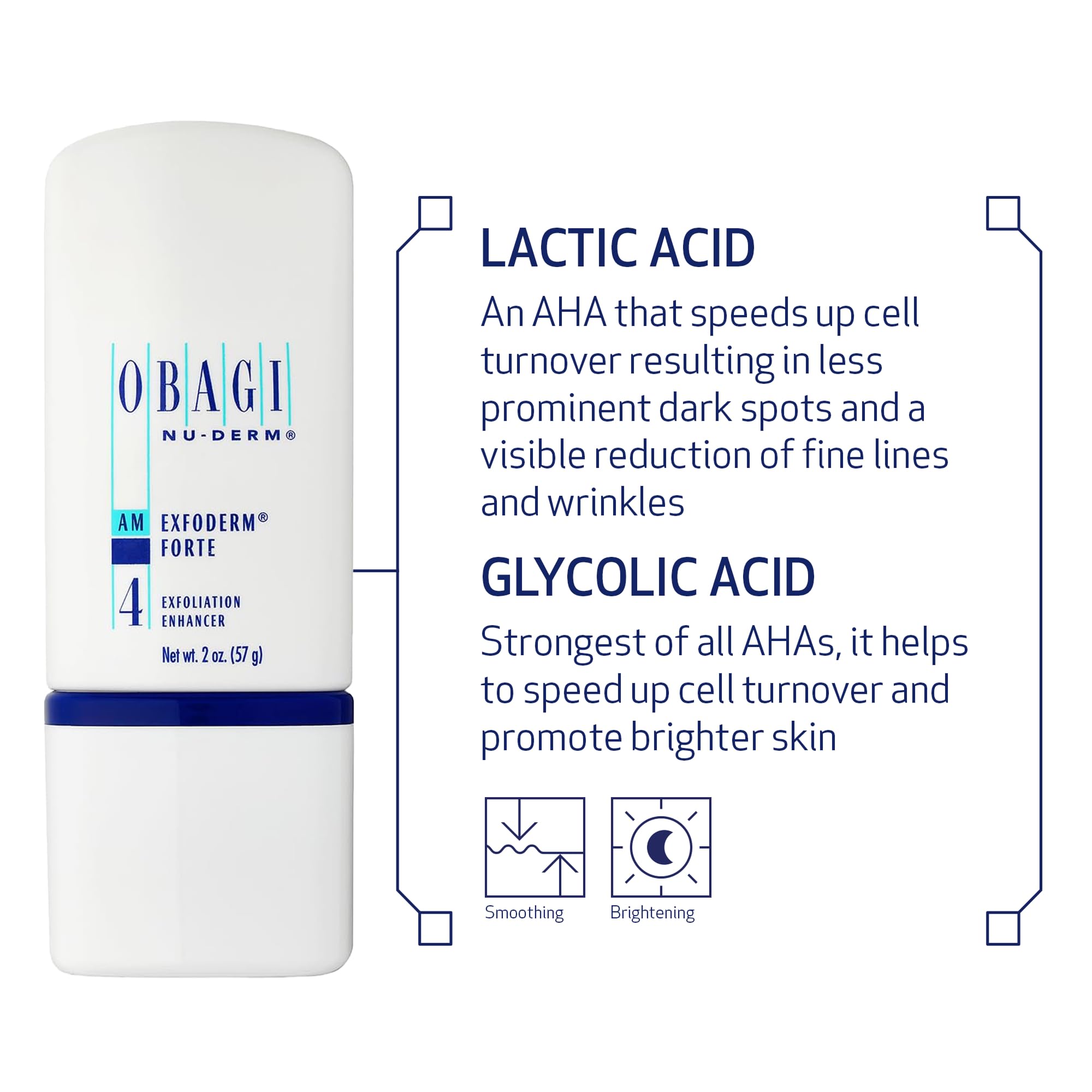 Obagi Nu-Derm Exfoderm Forte label closeup highlights glycolic and lactic acids