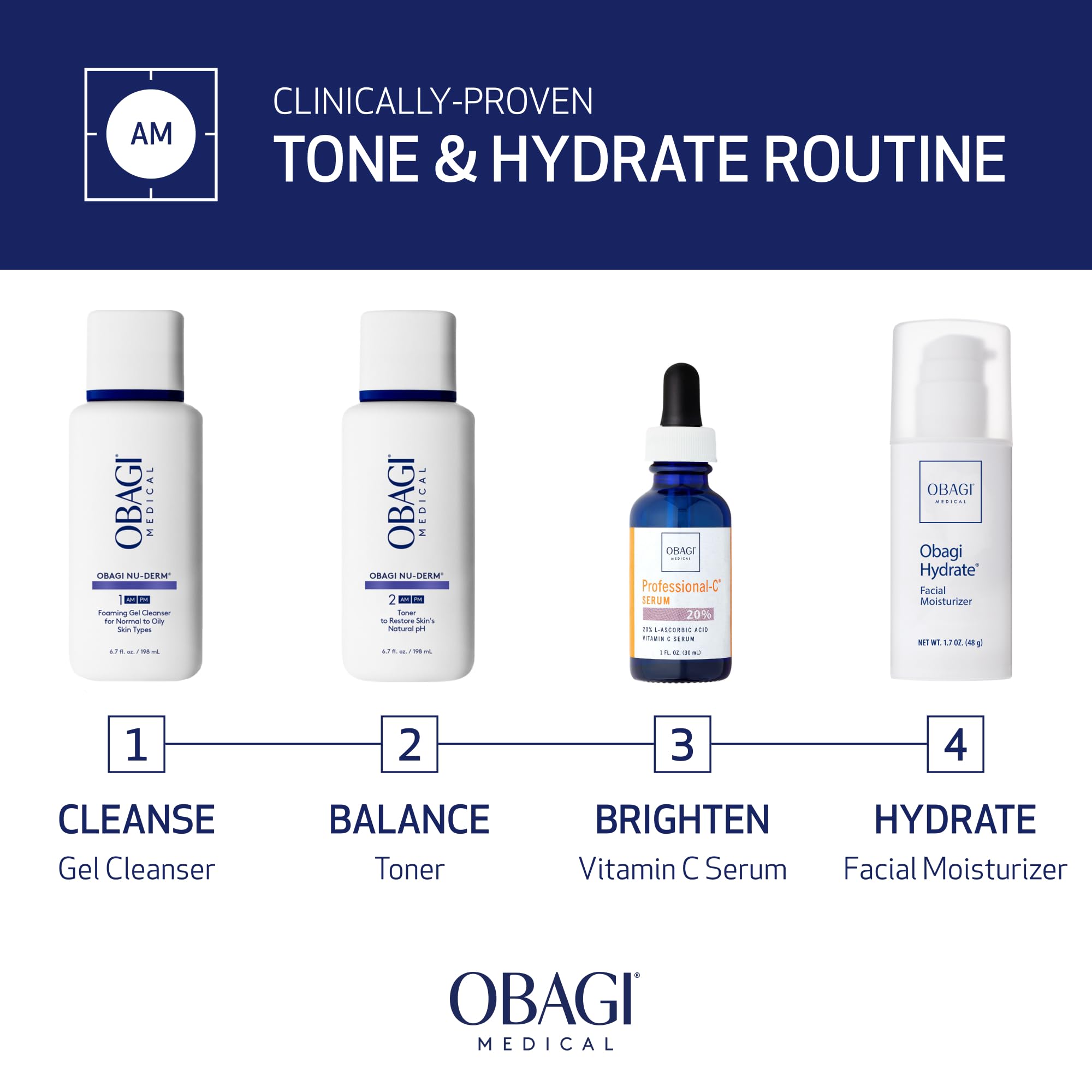 Cotton pad applying Obagi Toner for gentle purification and pH balance.