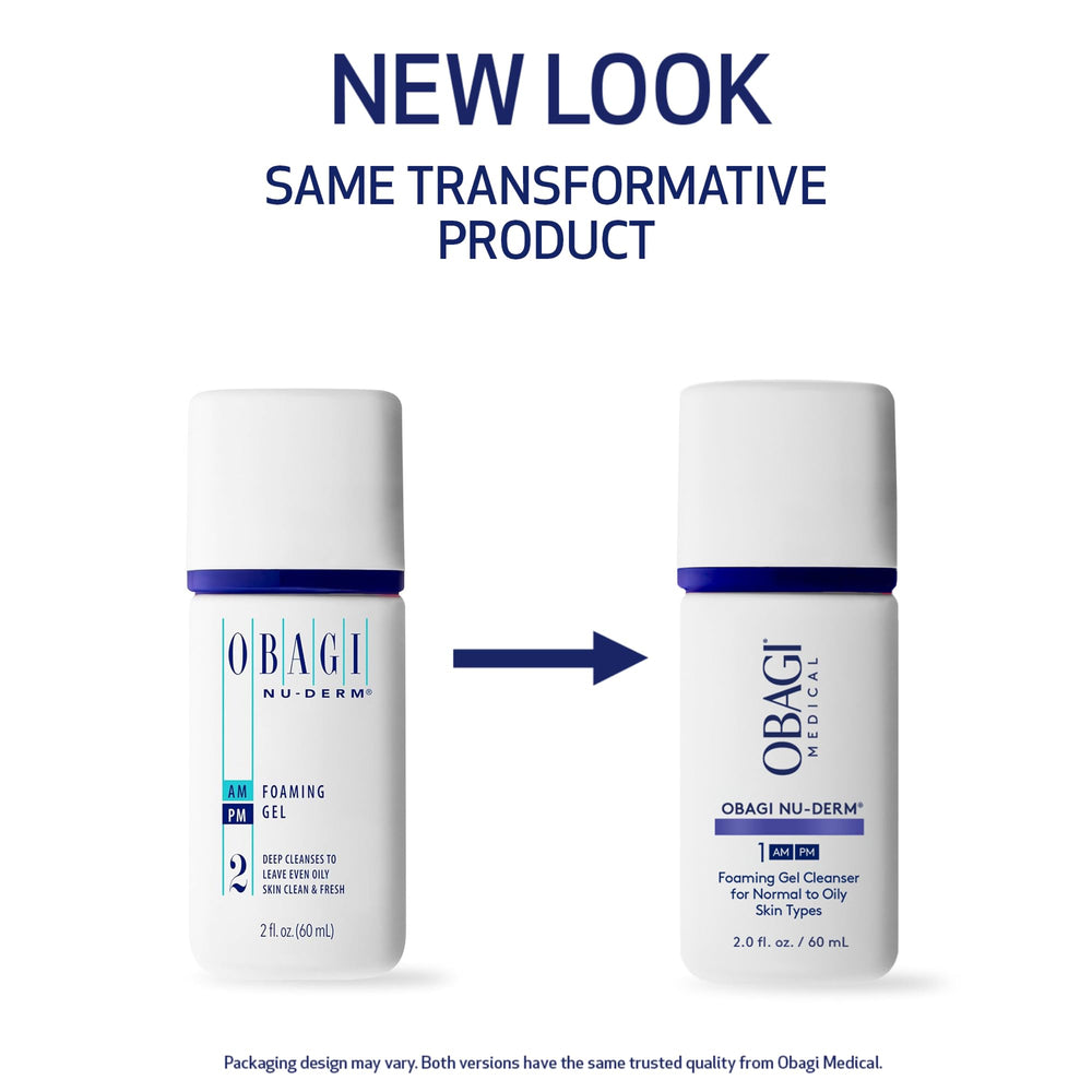 Obagi Nu-Derm Foaming Gel foamy-lather close-up, refreshing cleanse for normal to oily skin.