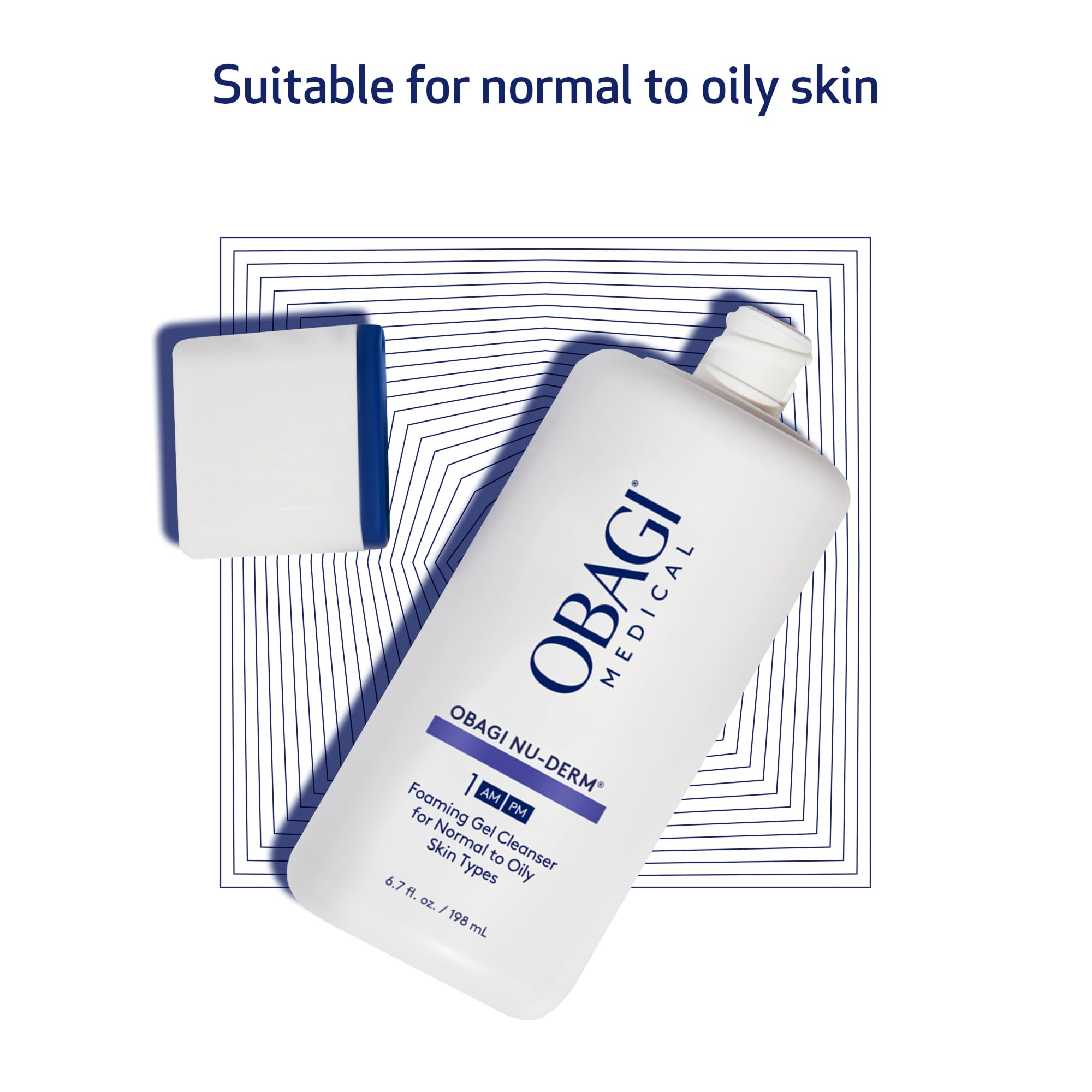 Obagi Nu-Derm Foaming Gel with oat amino acids close-up for gentle care.