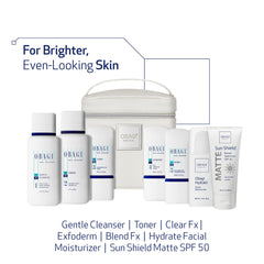 Obagi Nu-Derm Fx system bottles arranged for easy daily routine and brighter complexion.
