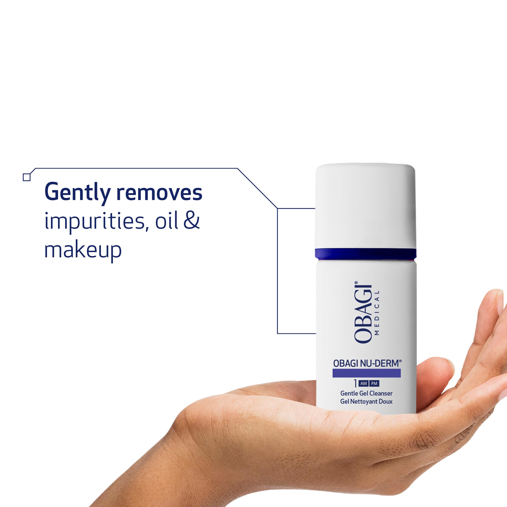 Obagi Nu-Derm Gentle Cleanser mild-lather image emphasizes a rinse-friendly clean