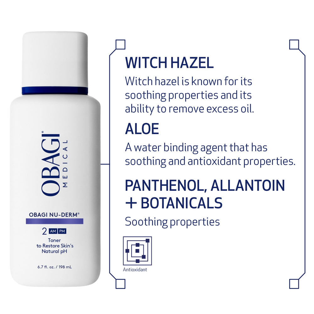 Obagi Nu-Derm Toner with aloe vera provides soothing hydration.