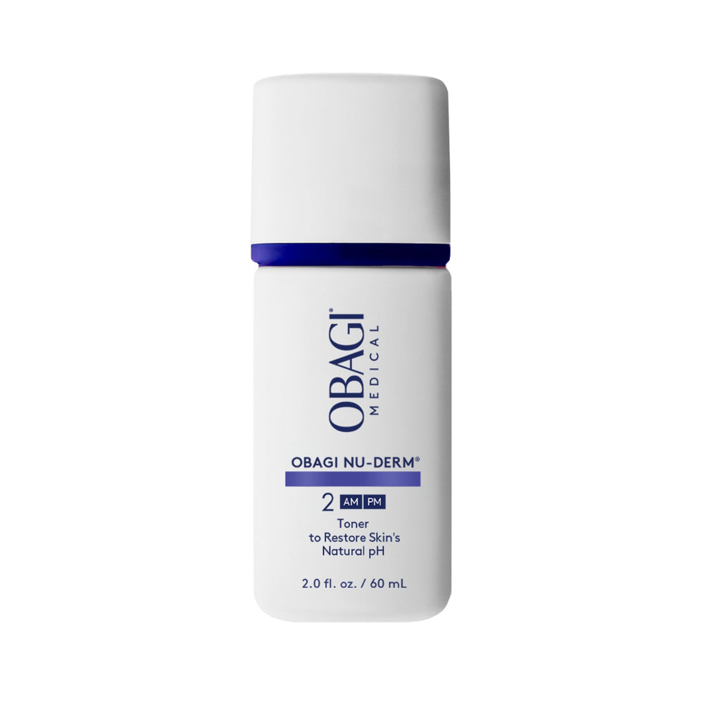 Obagi Nu-Derm Toner bottle close-up, alcohol-free balance for sensitive skin.
