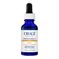 Obagi Medical Professional-C 10% serum bottle closeup highlights brightening focus.