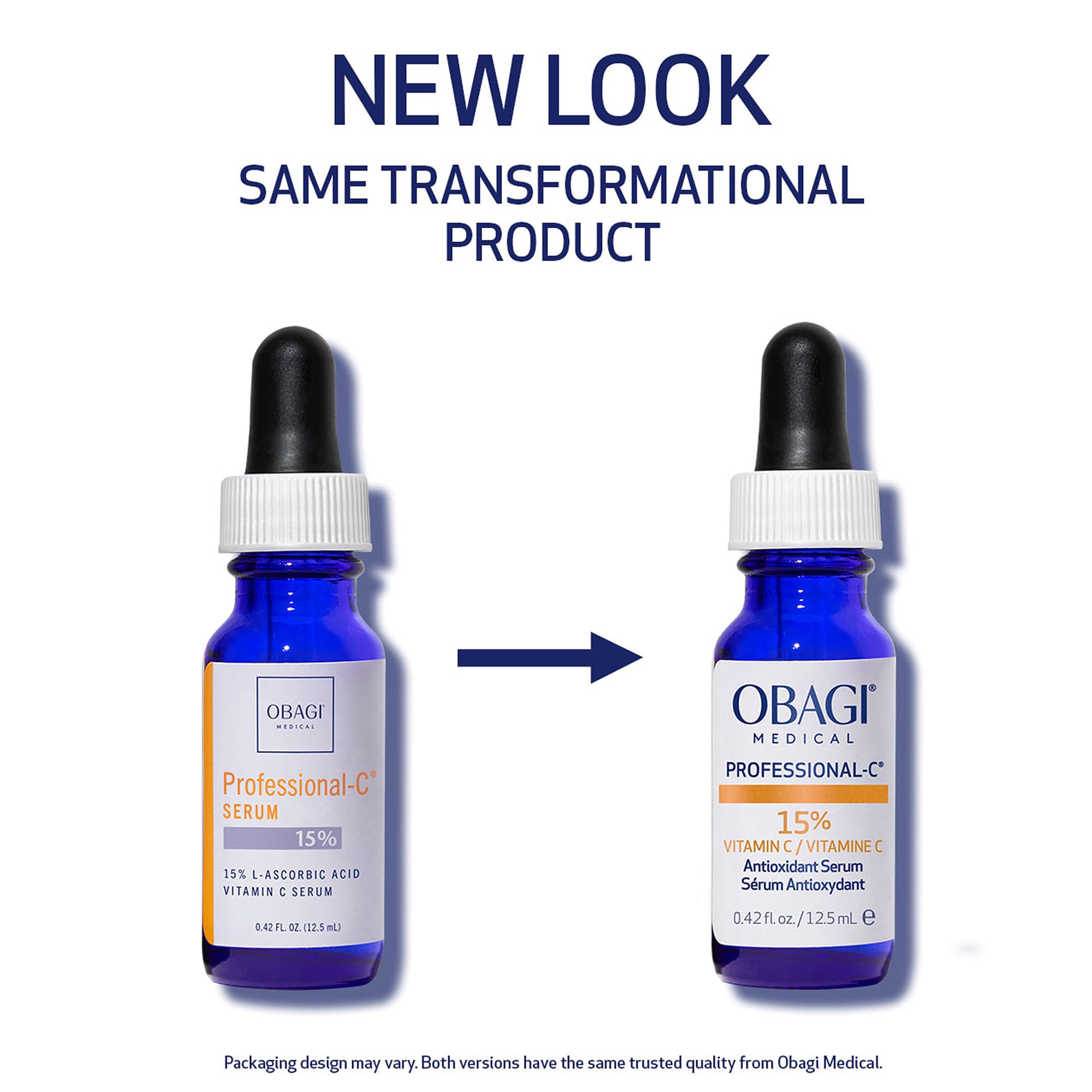 Obagi Professional-C serum packaging highlights dermatologist-tested vitamin C skincare.