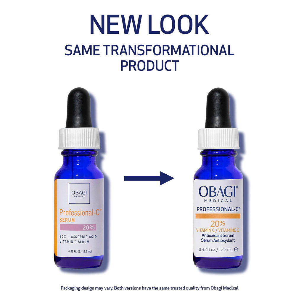 Obagi Professional-C 20% serum label close-up highlighting brightening support.