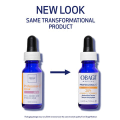 Obagi Professional-C 20% serum label close-up highlighting brightening support.