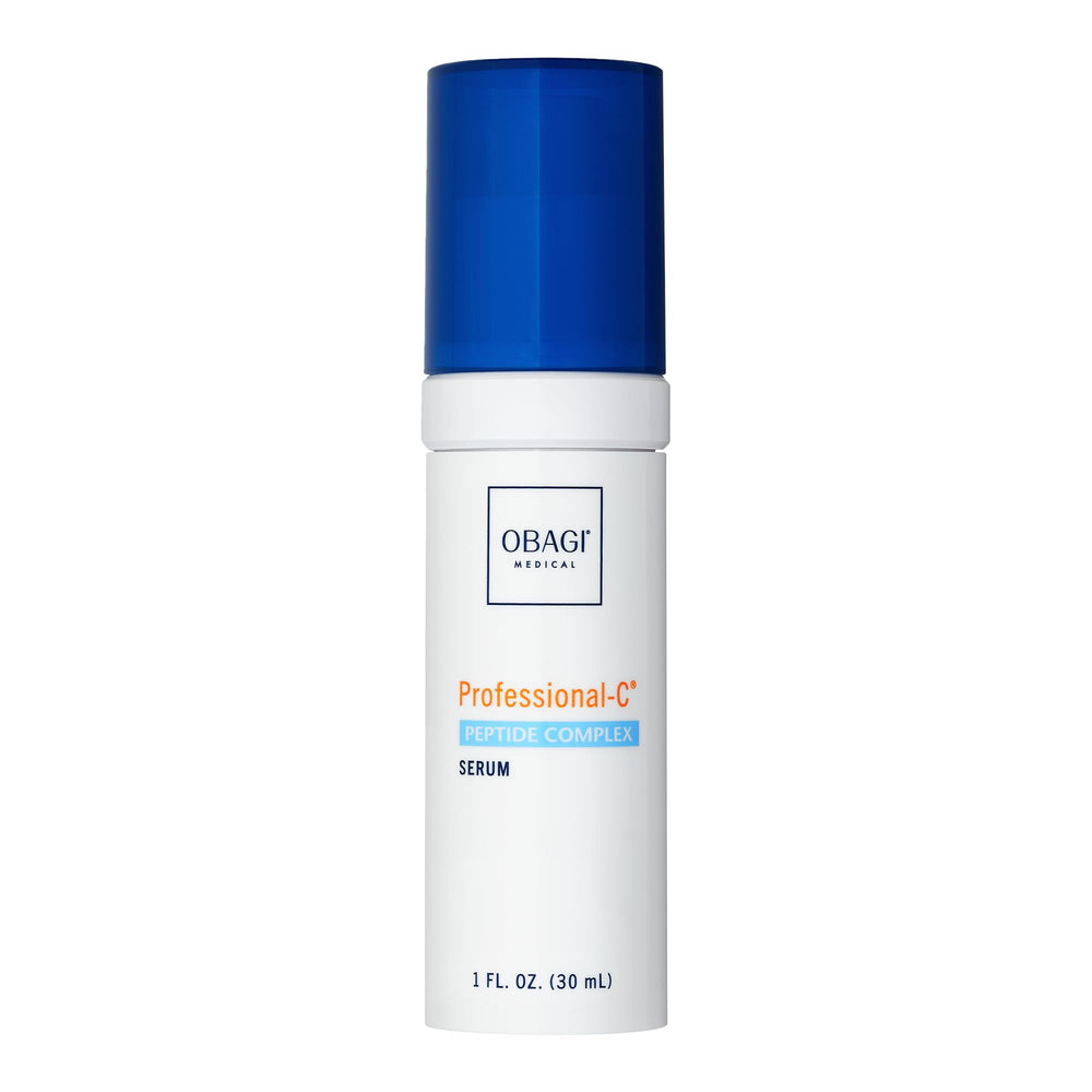 Obagi Professional-C Peptide Complex Serum bottle highlights vitamin C glow focus.