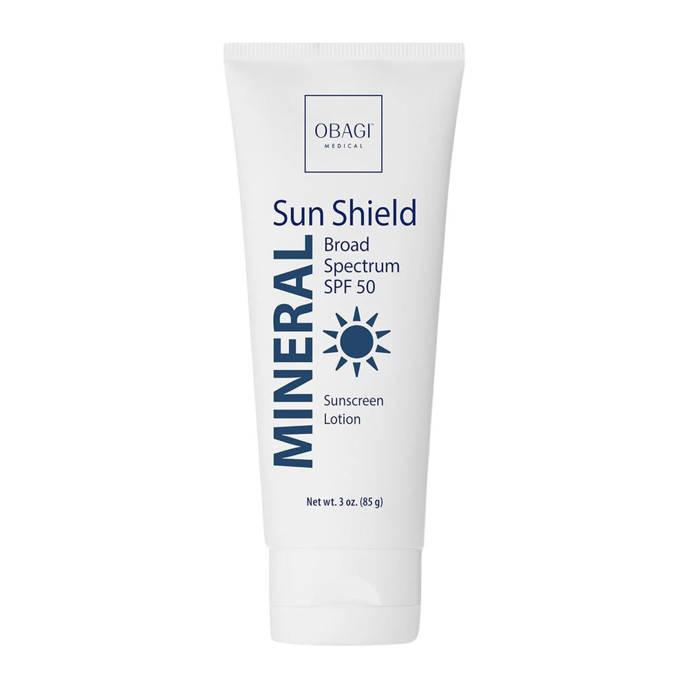 Obagi Sun Shield bottle front showcasing mineral SPF 50 for daily protection.