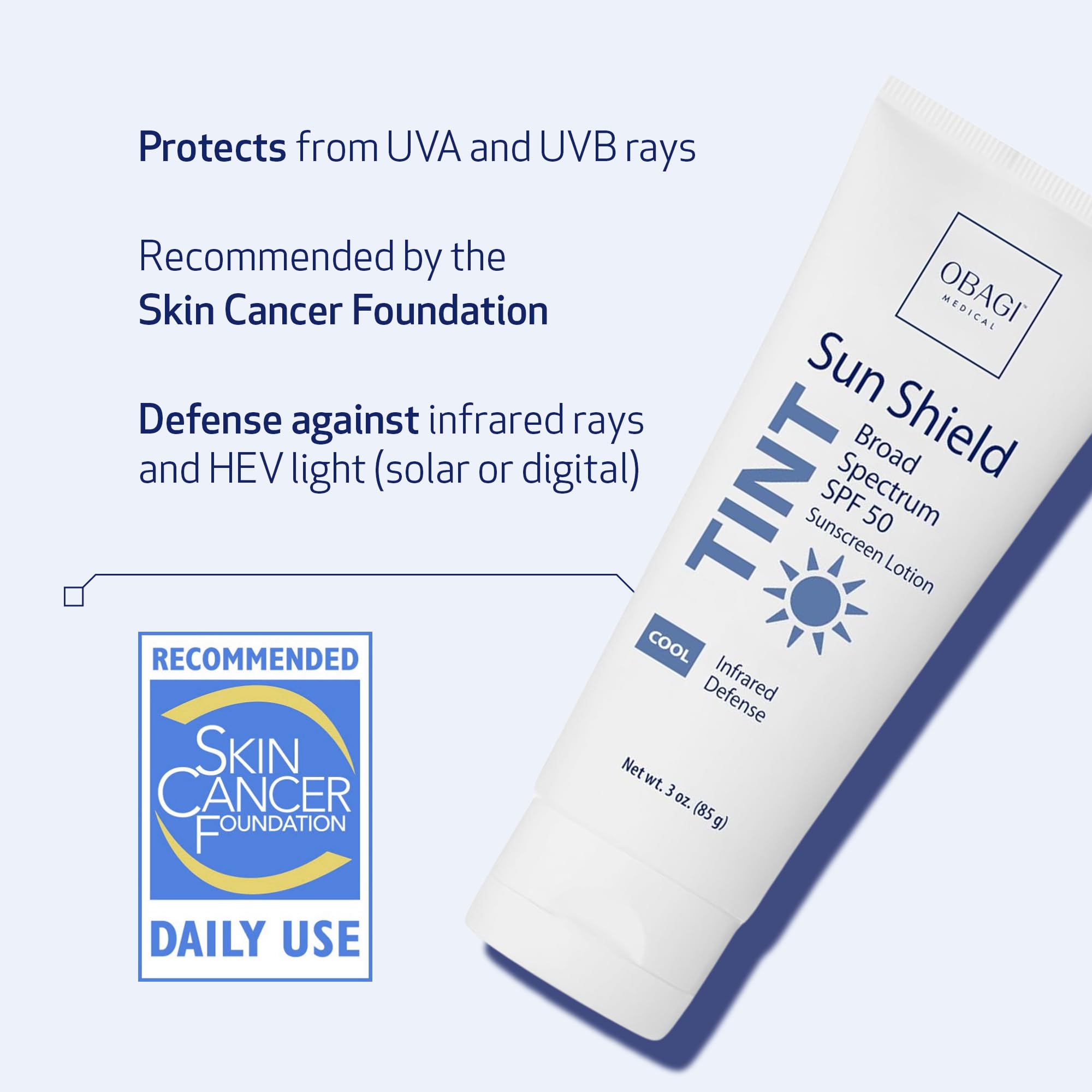 Obagi Sun Shield tint swatch showing sheer coverage for pink or beige undertones.