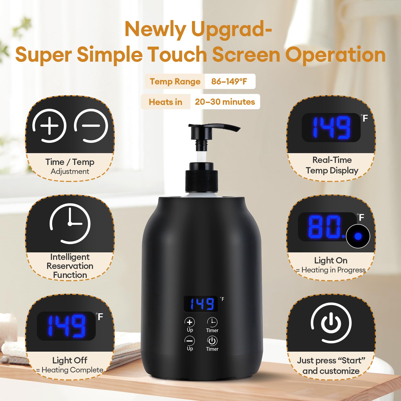 obecilc massage oil warmer delayed-start feature for pre-heating