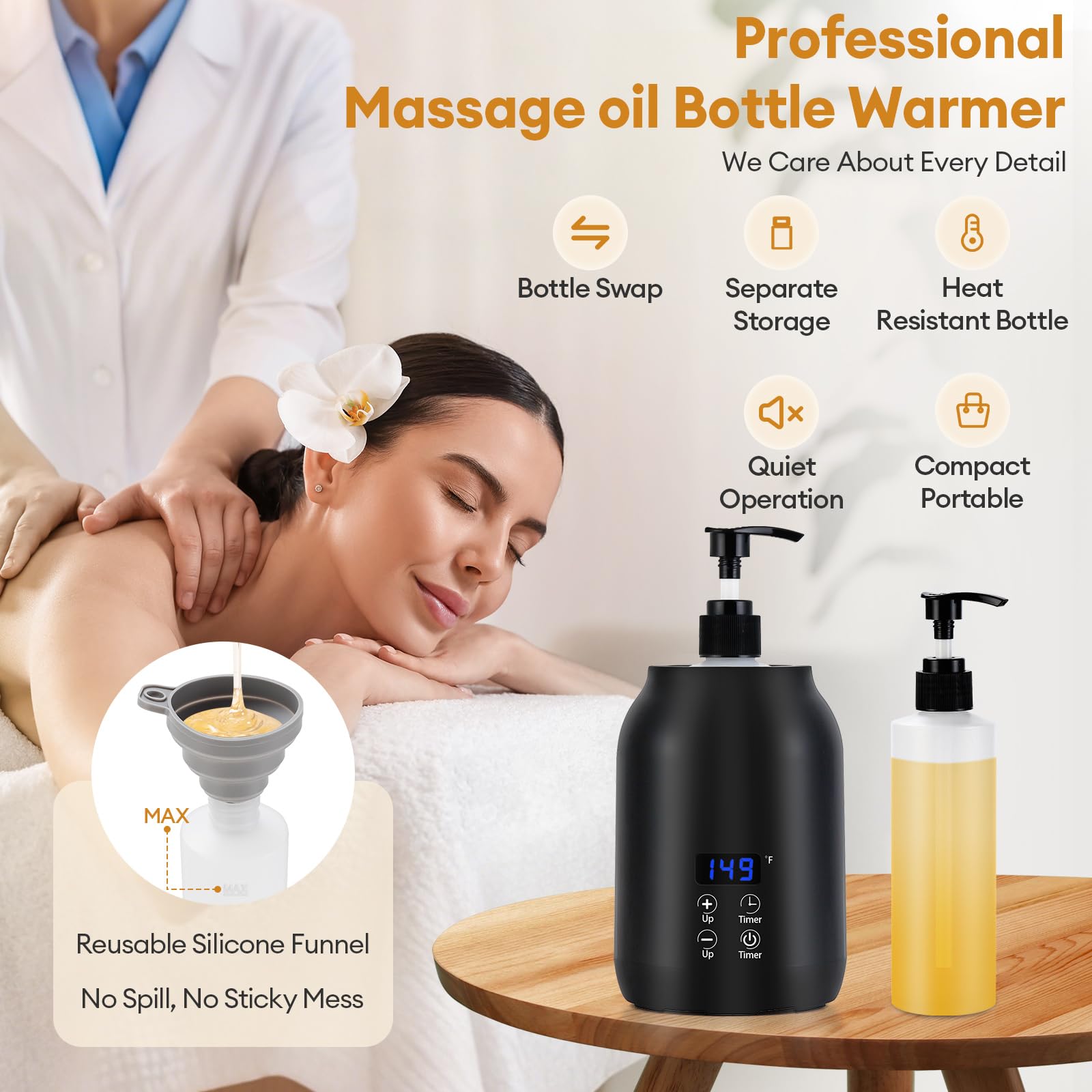 obecilc massage oil warmer digital display shows temperature and timer