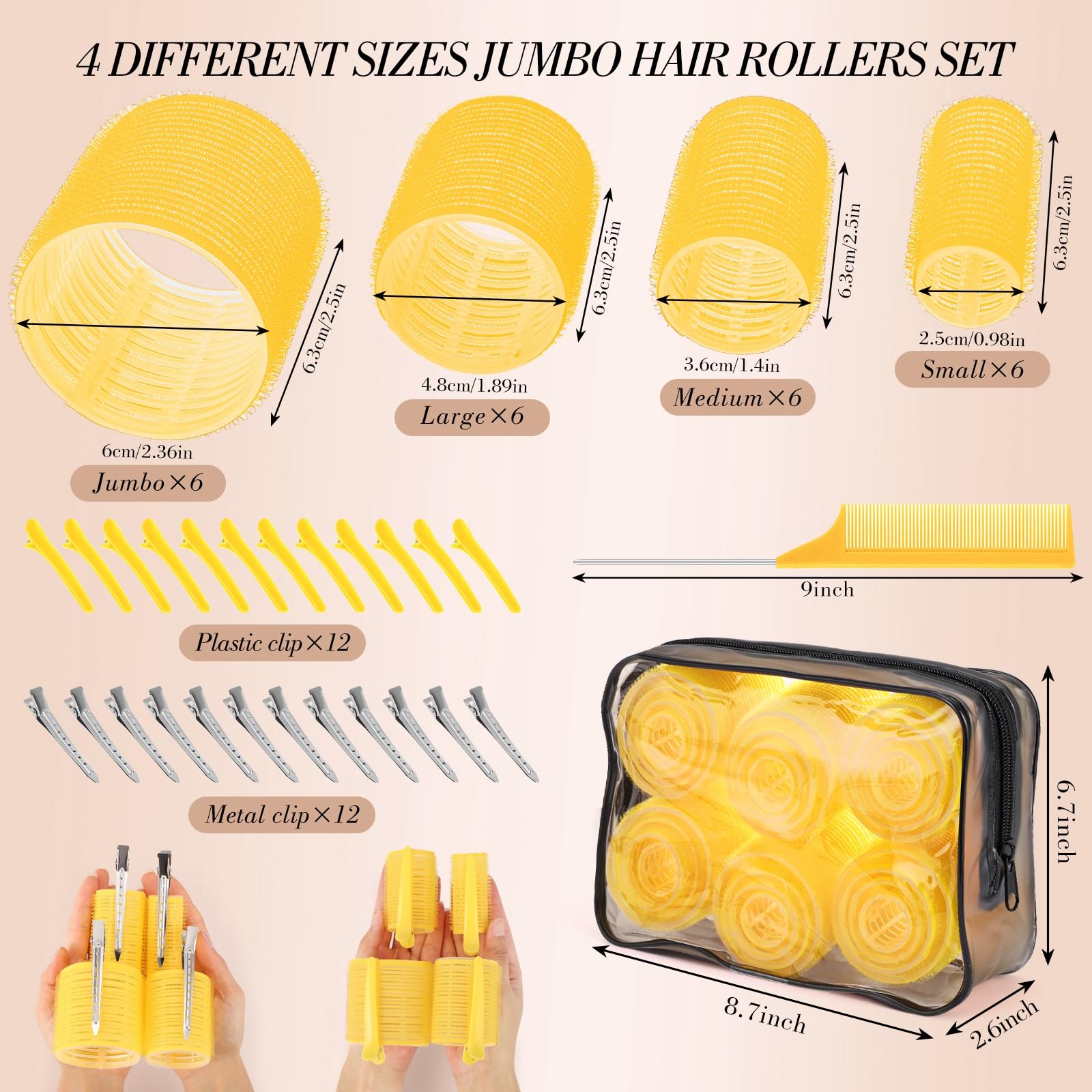 Obeoby hair rollers jumbo size 2-3/8 inches creates voluminous curls at home.