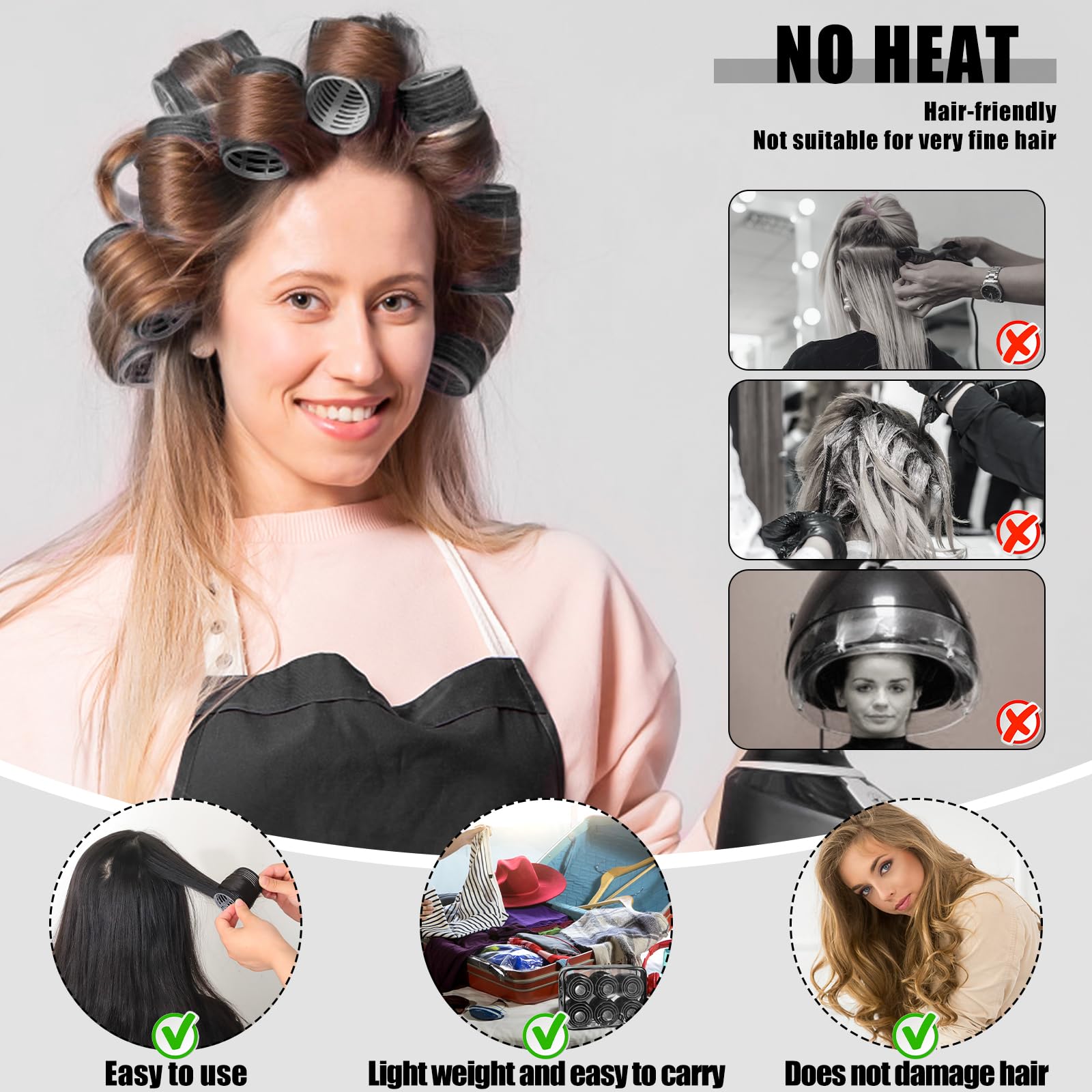 obeoby self-grip hair rollers clips secure curls for easy styling