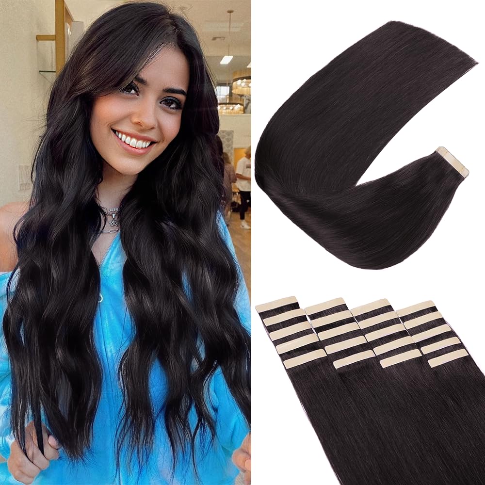 OBHD tape-in hair extensions 18 inch natural black blend for added length.
