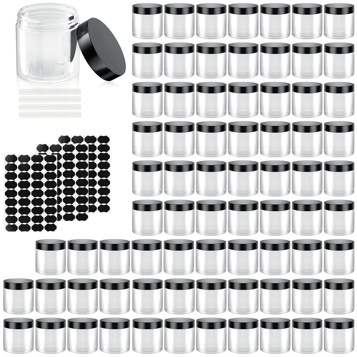 OBKJJ 60-pack clear containers with lids designed for organized travel storage.