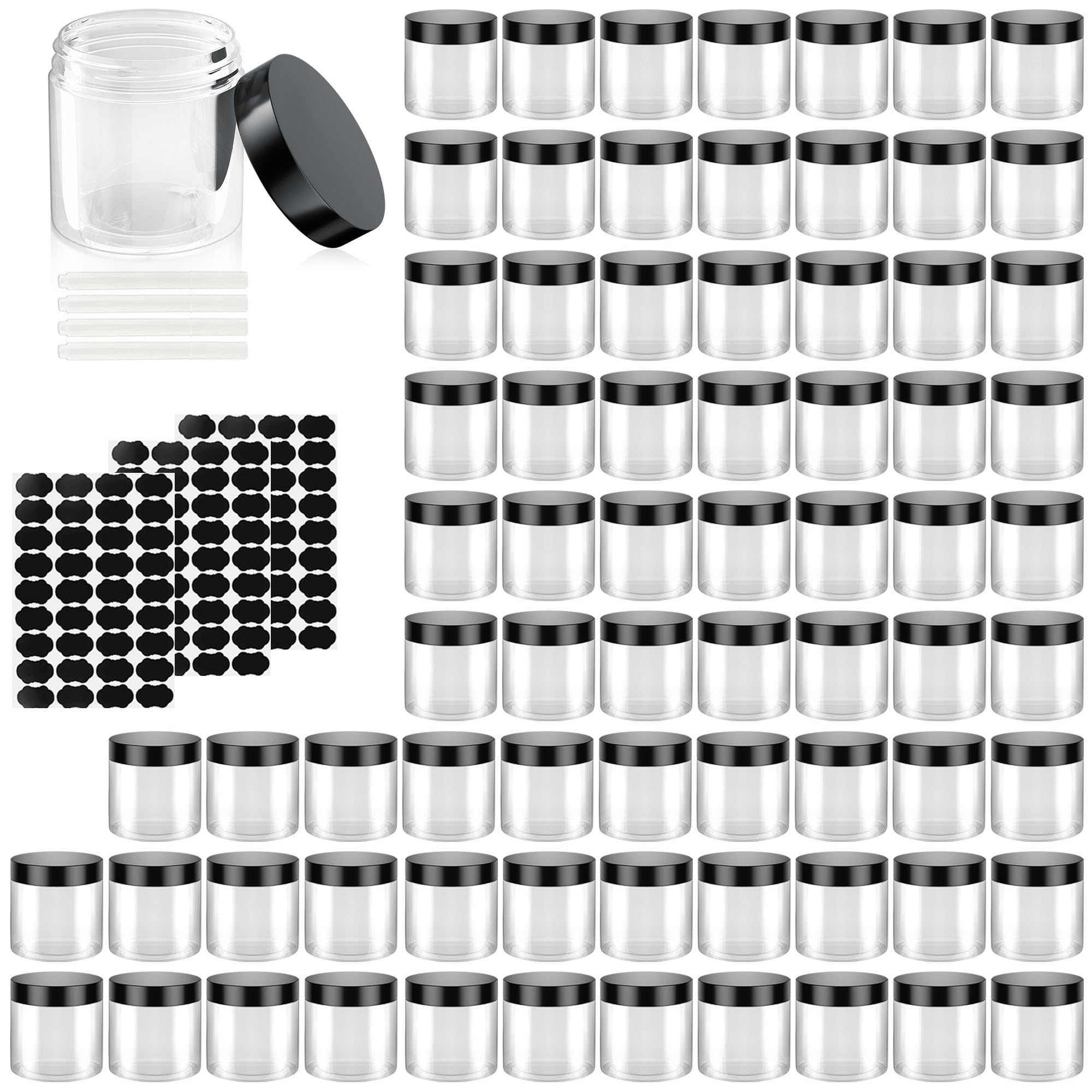 OBKJJ 90-pack clear plastic containers with lids for organized travel storage of cosmetics.