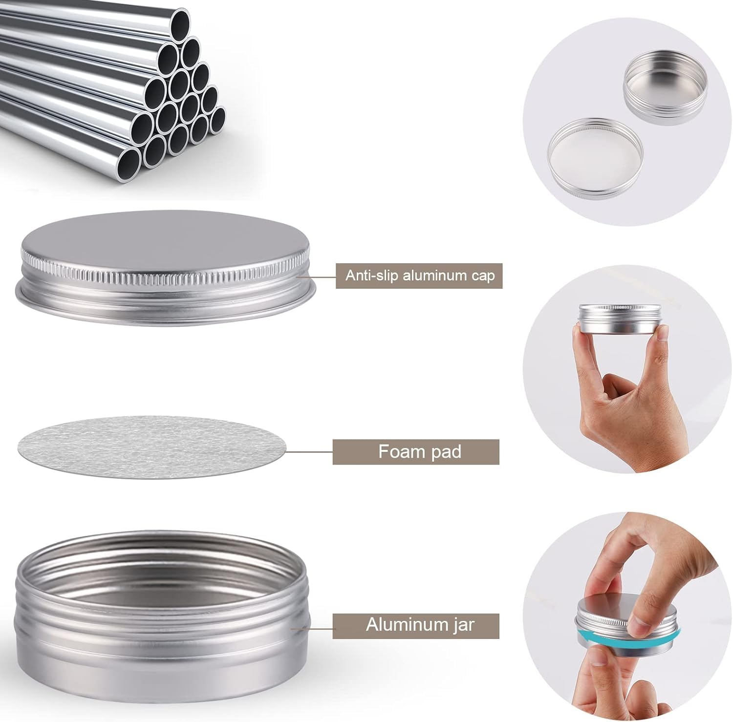 OBKJJ label-friendly surface on 2oz tin can for DIY cosmetics packaging.