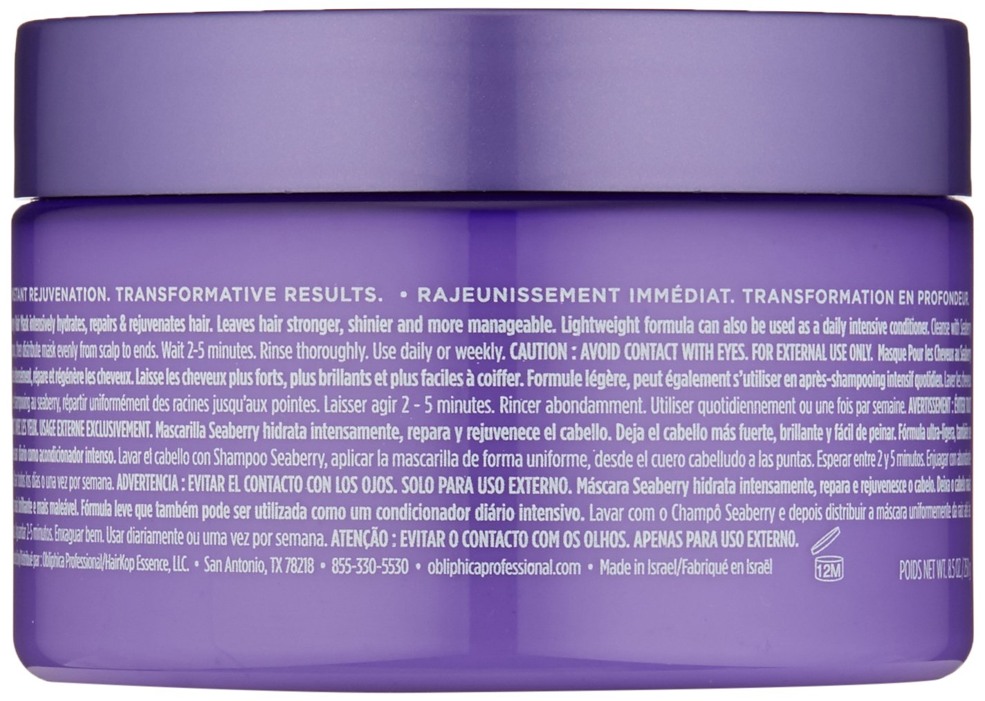 Obliphica Seaberry mask fatty acids image highlights omega complex nourishing care