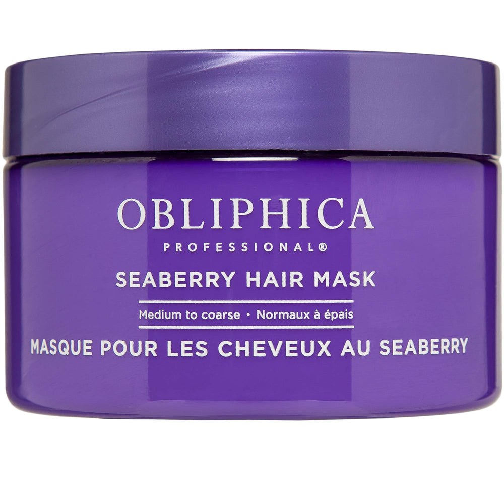 Obliphica Seaberry hair mask packaging highlighting premium hydration for dry hair