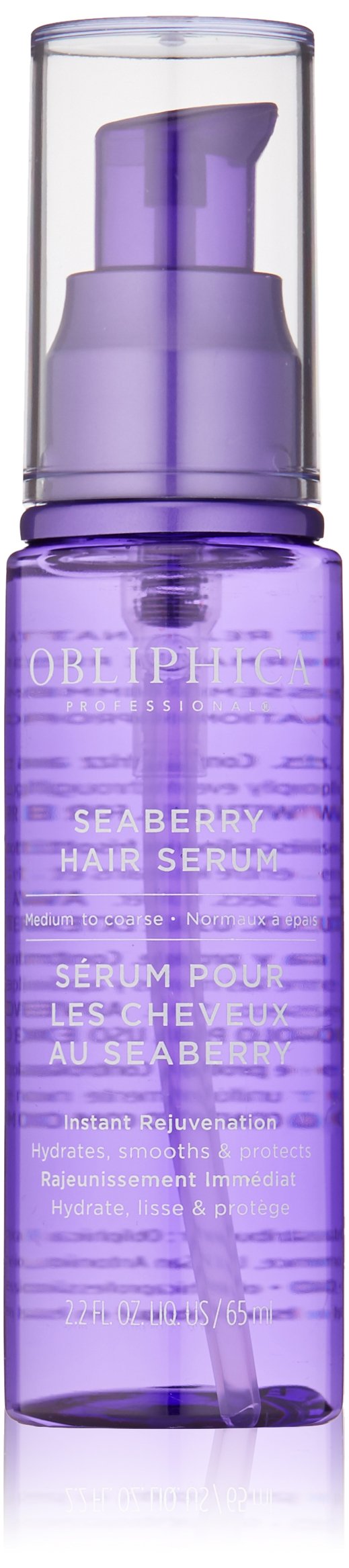 Obliphica Seaberry leave-in bottle pour shows easy frizz control and application.