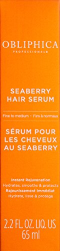 Obliphica Seaberry leave-in application shows easy damp-hair use for moisture.