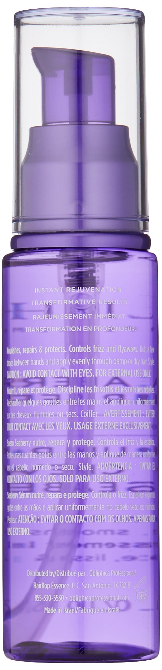 Obliphica Seaberry packaging closeup emphasizes premium haircare packaging.