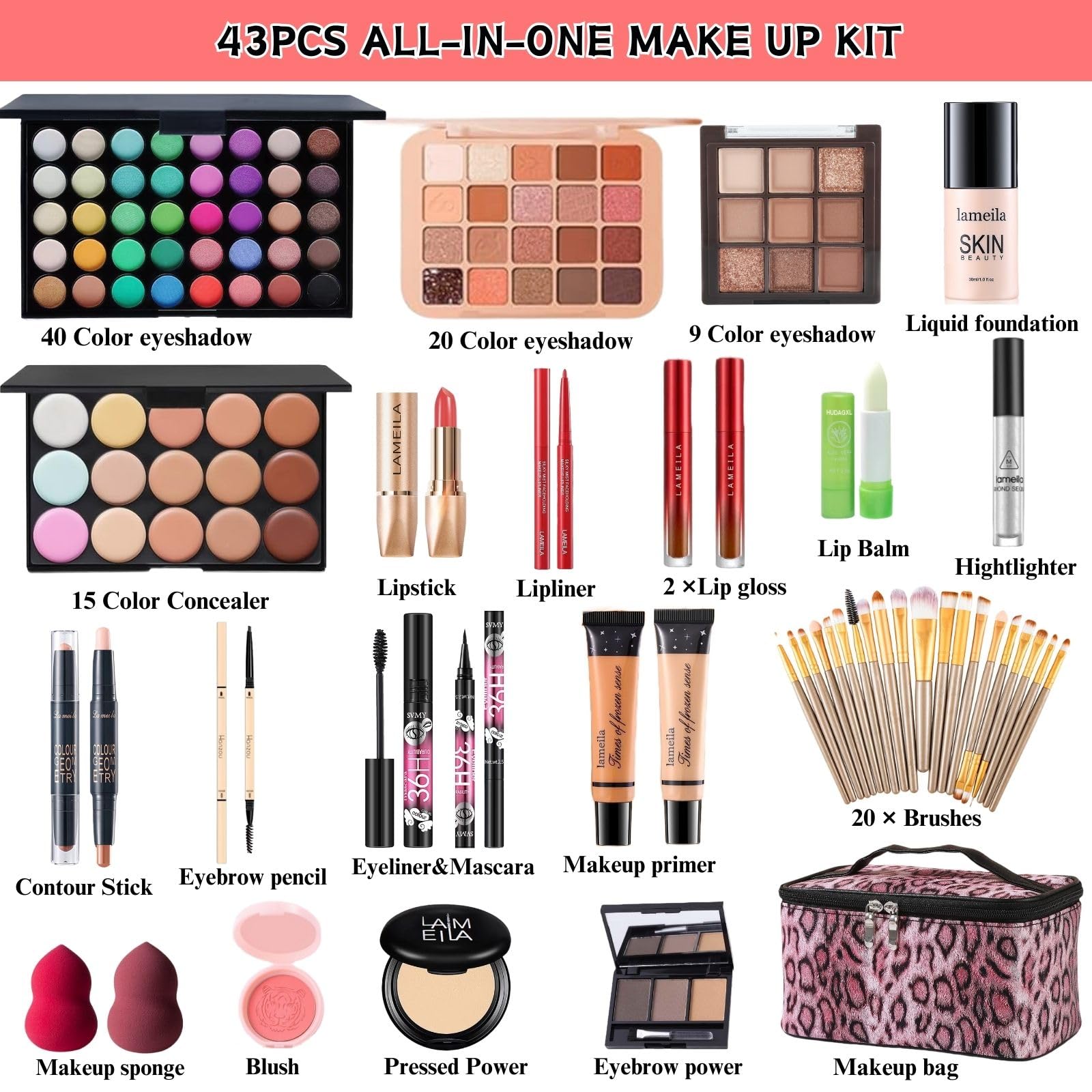 Obmyllax All-in-One Makeup Kit palette open reveals diverse color options for day-to-night looks.
