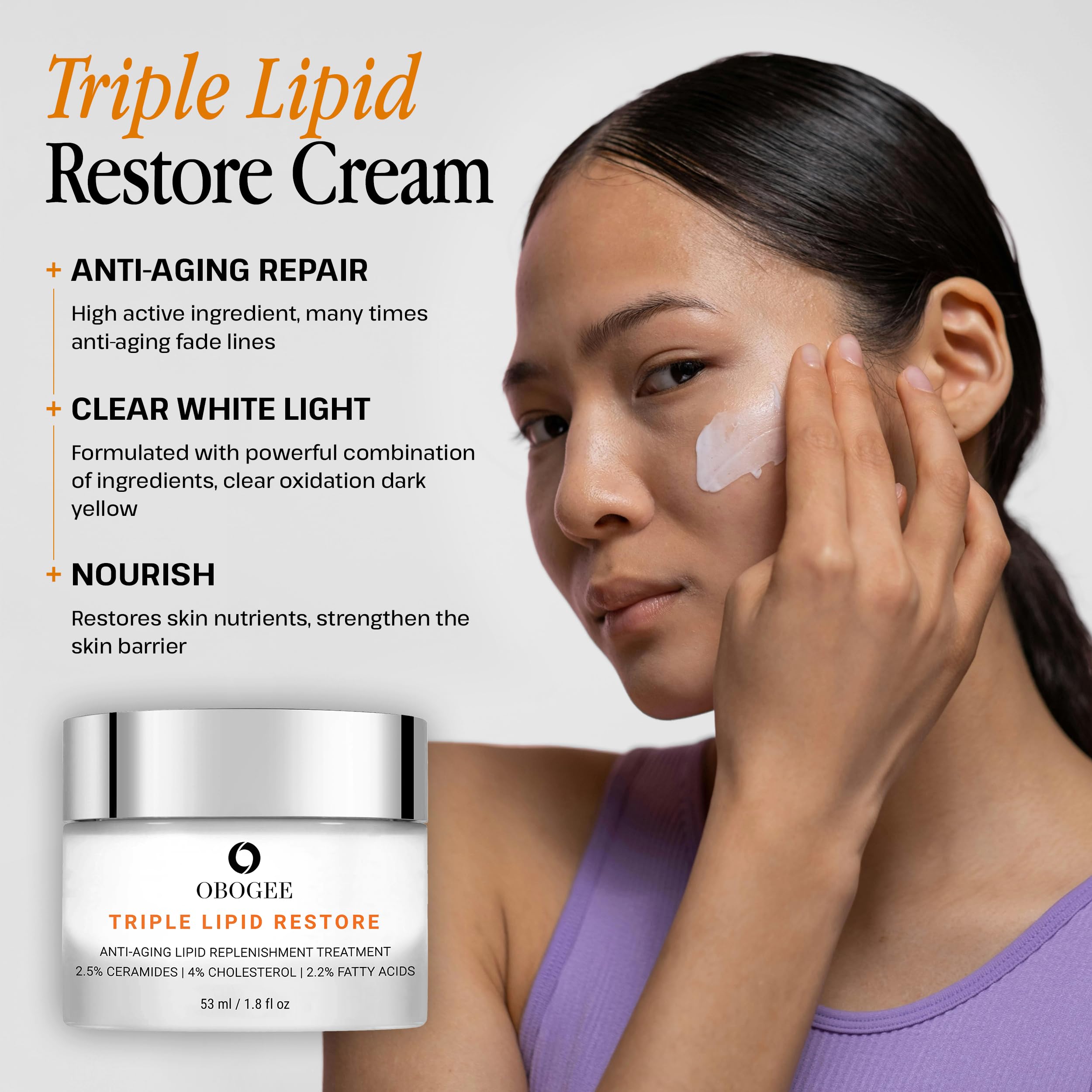 OBOGEE Triple Lipid-Peptide Cream neck/decollete shows daily anti-aging care.