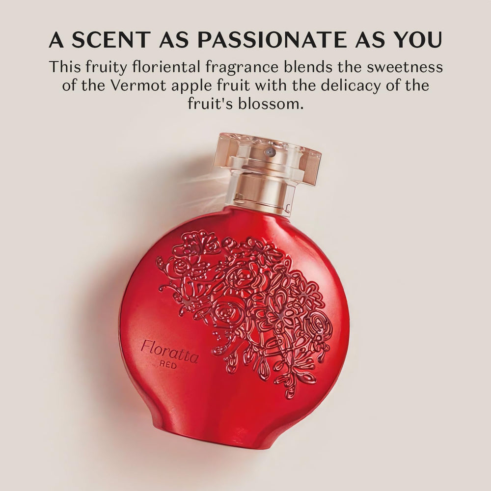 O BOTICARIO Floratta Red cap detail highlights refined packaging and easy spray application.