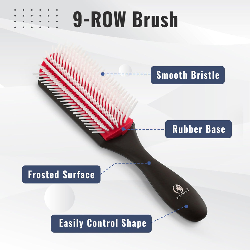 O BRUSHZOO Detangler Brush with soft nylon bristles reduces snagging.