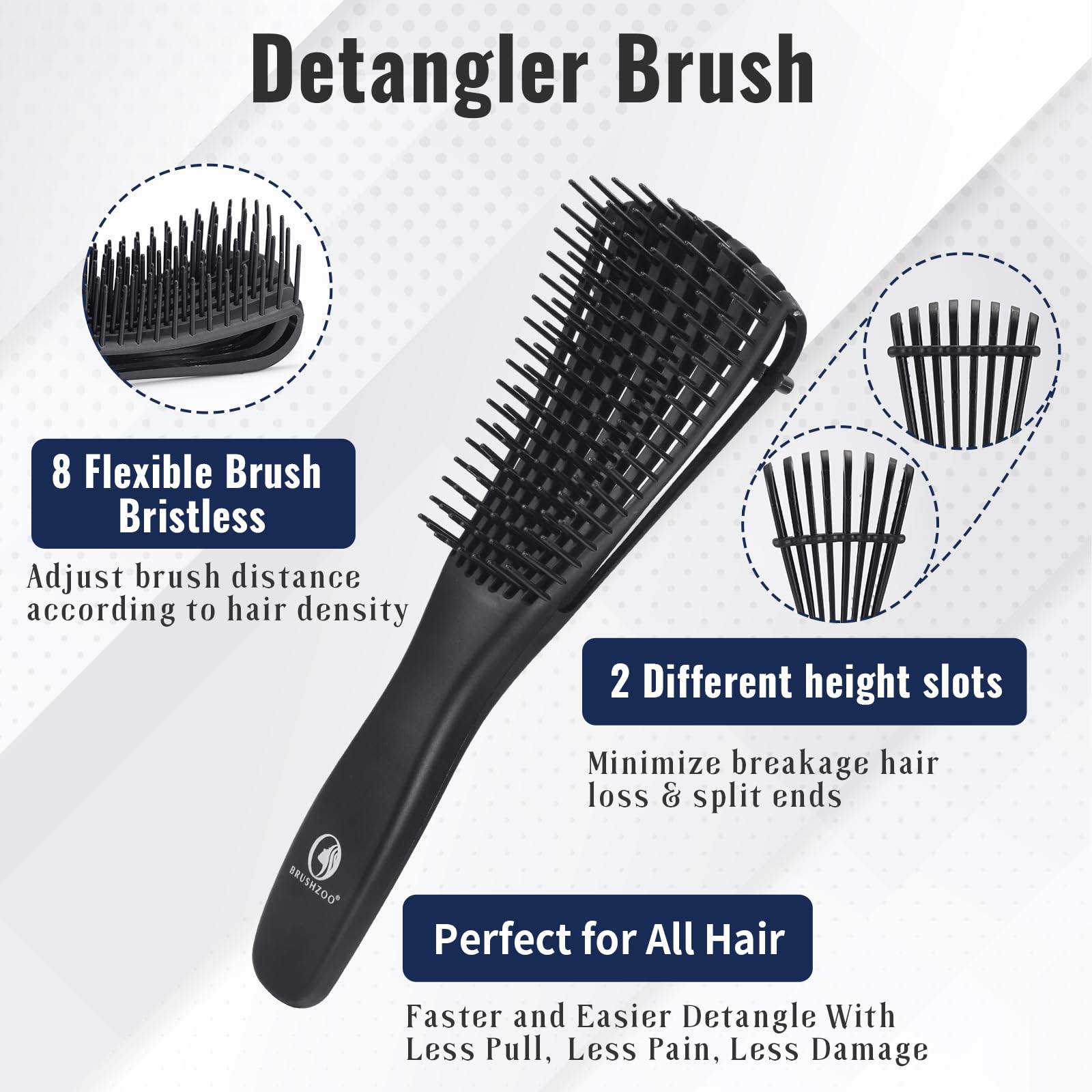 O BRUSHZOO Ergonomic Handle Brush aids comfortable styling sessions.