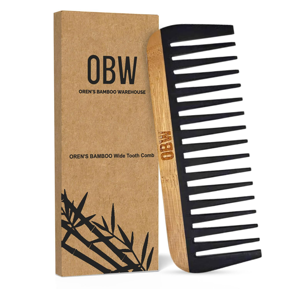 OBW OREN'S Bamboo Wide Tooth Comb detailed-teeth for gentle detangling of curly hair