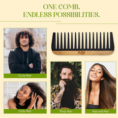OBW OREN'S Bamboo Wide Tooth Comb full-view shows compact, travel-ready design