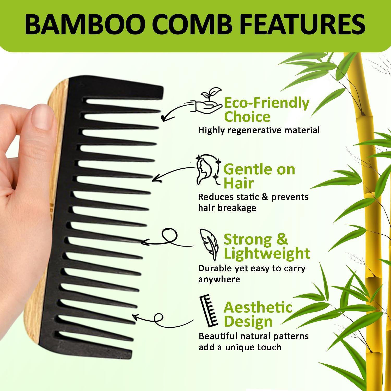 OBW OREN'S Bamboo Wide Tooth Comb on dresser for everyday use and easy maintenance