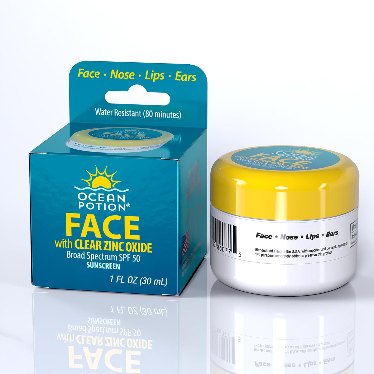 Ocean Potion Face Zinc SPF50 bottle offers clear matte protection for daily use.